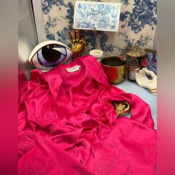 🆕 RAT & BOA 🧿 NWOT Paloma Pink Floral Satin Long Sleeve Mini Dress, Sz XS - Picture 11 of 15